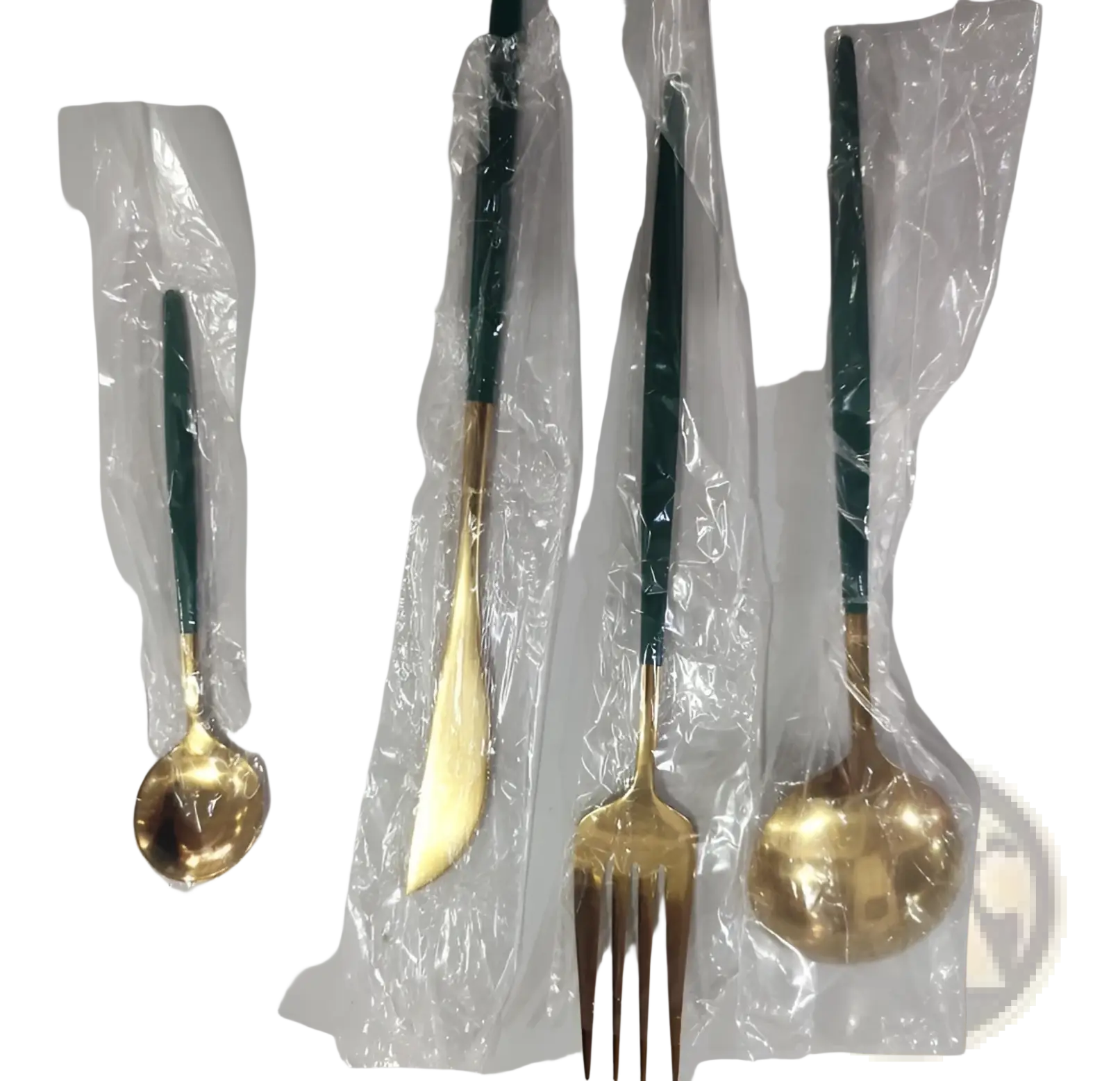 Stainless Steel Cutlery Set with Green Gold Handles