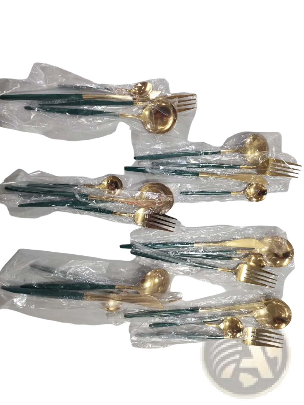 Stainless Steel Cutlery Set with Green Gold Handles