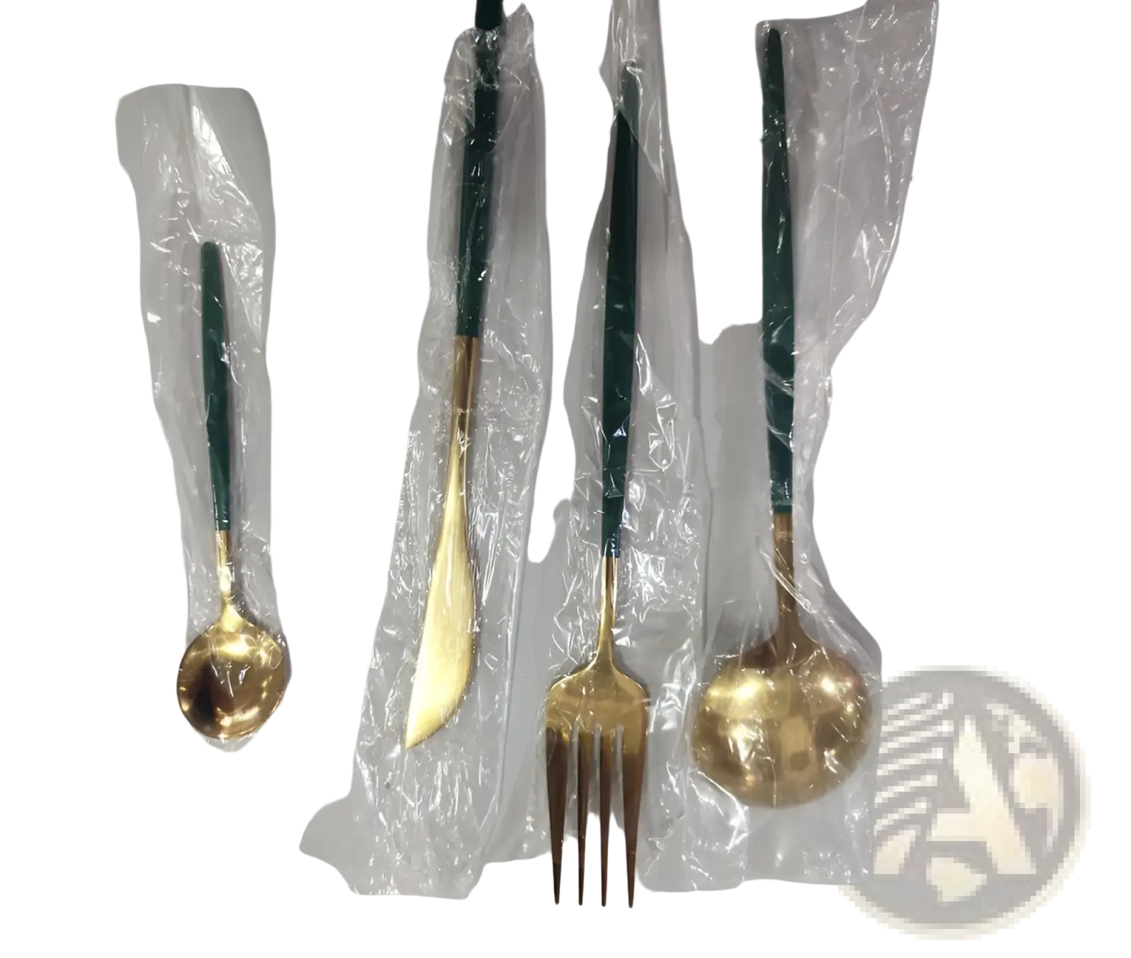 Stainless Steel Cutlery Set with Green Gold Handles