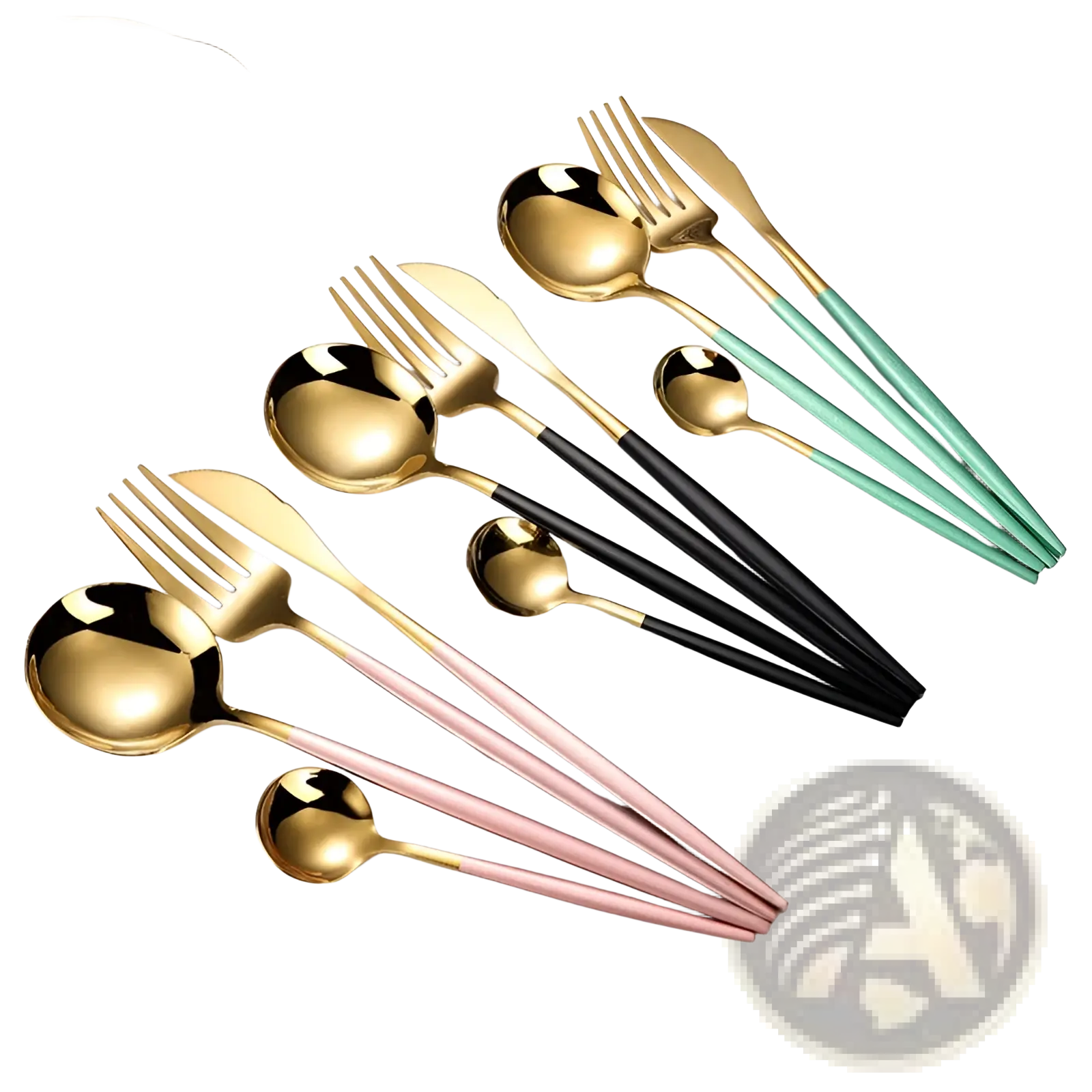 Stainless Steel Cutlery Set with Green Gold Handles