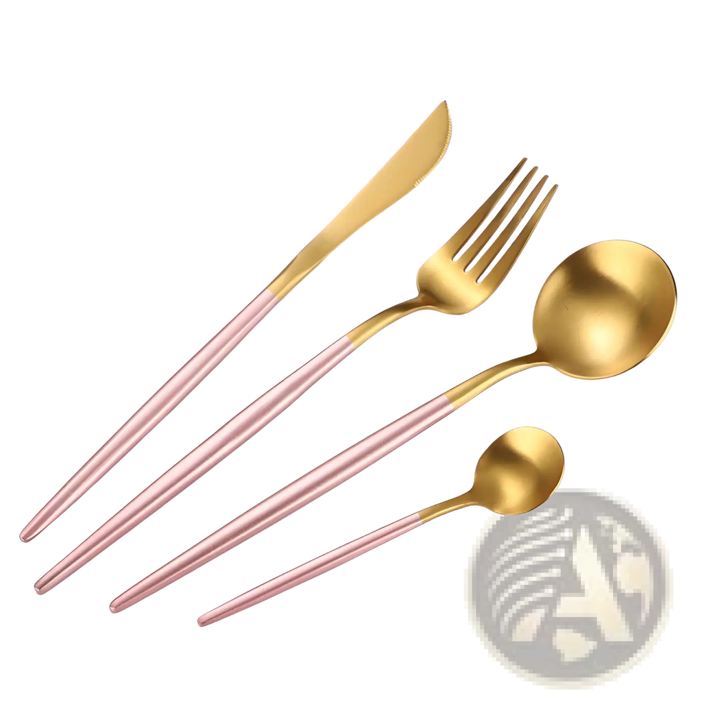 Stainless Steel Cutlery Set with Green Gold Handles