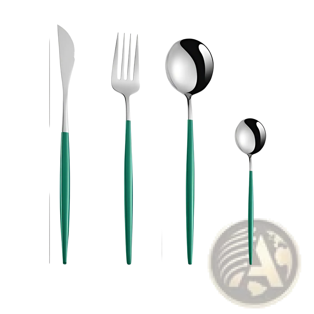 Stainless Steel Cutlery Set with Green Gold Handles