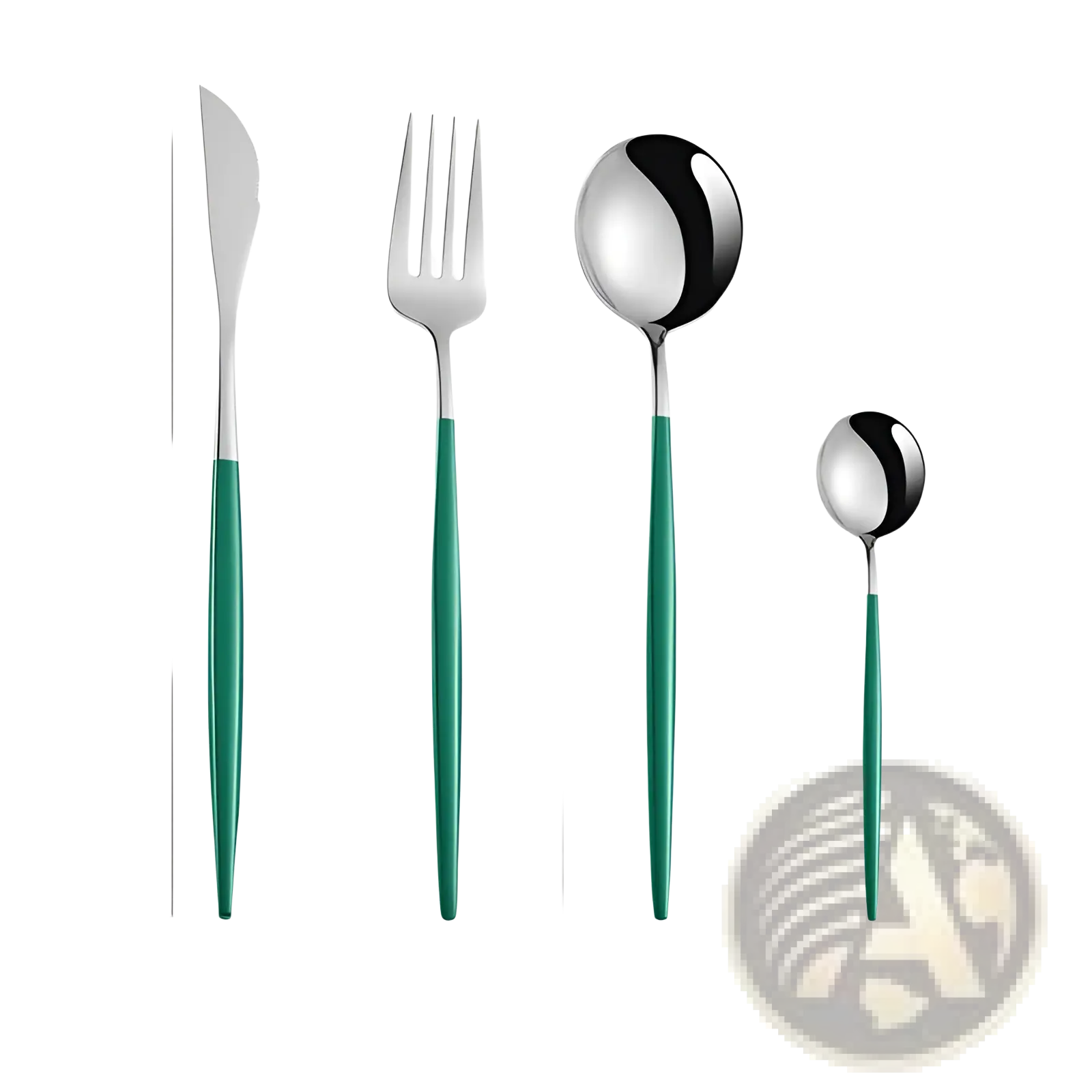 Stainless Steel Cutlery Set with Green Gold Handles