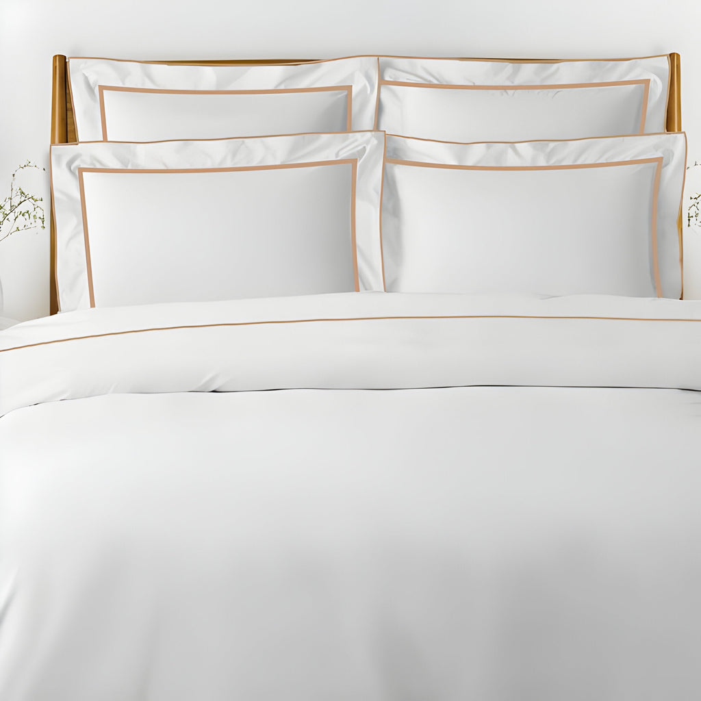 400TC Embroidery & Border Cotton Sateen Solid Duvet Cover Set