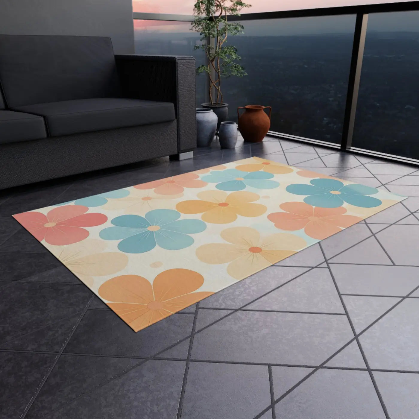 Dipaliz Blossom Haven Outdoor Rug Creamy Backdrop Chenille