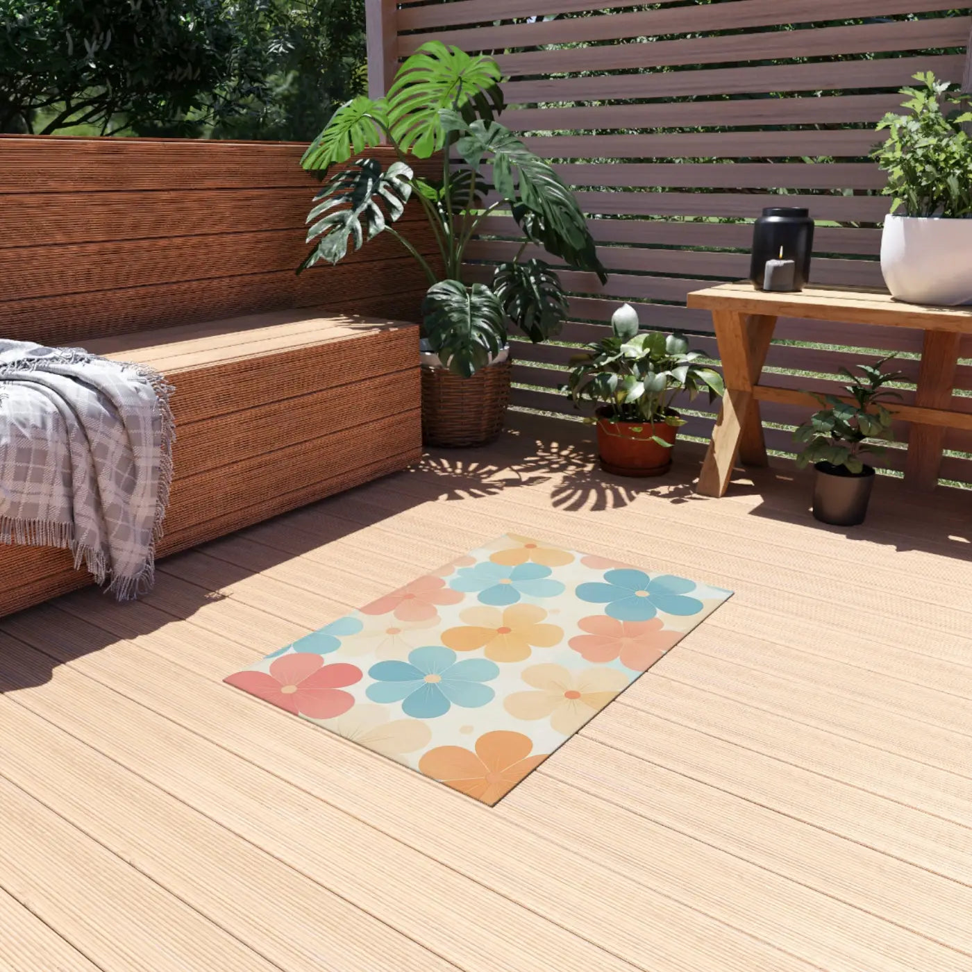Dipaliz Blossom Haven Outdoor Rug Creamy Backdrop Chenille