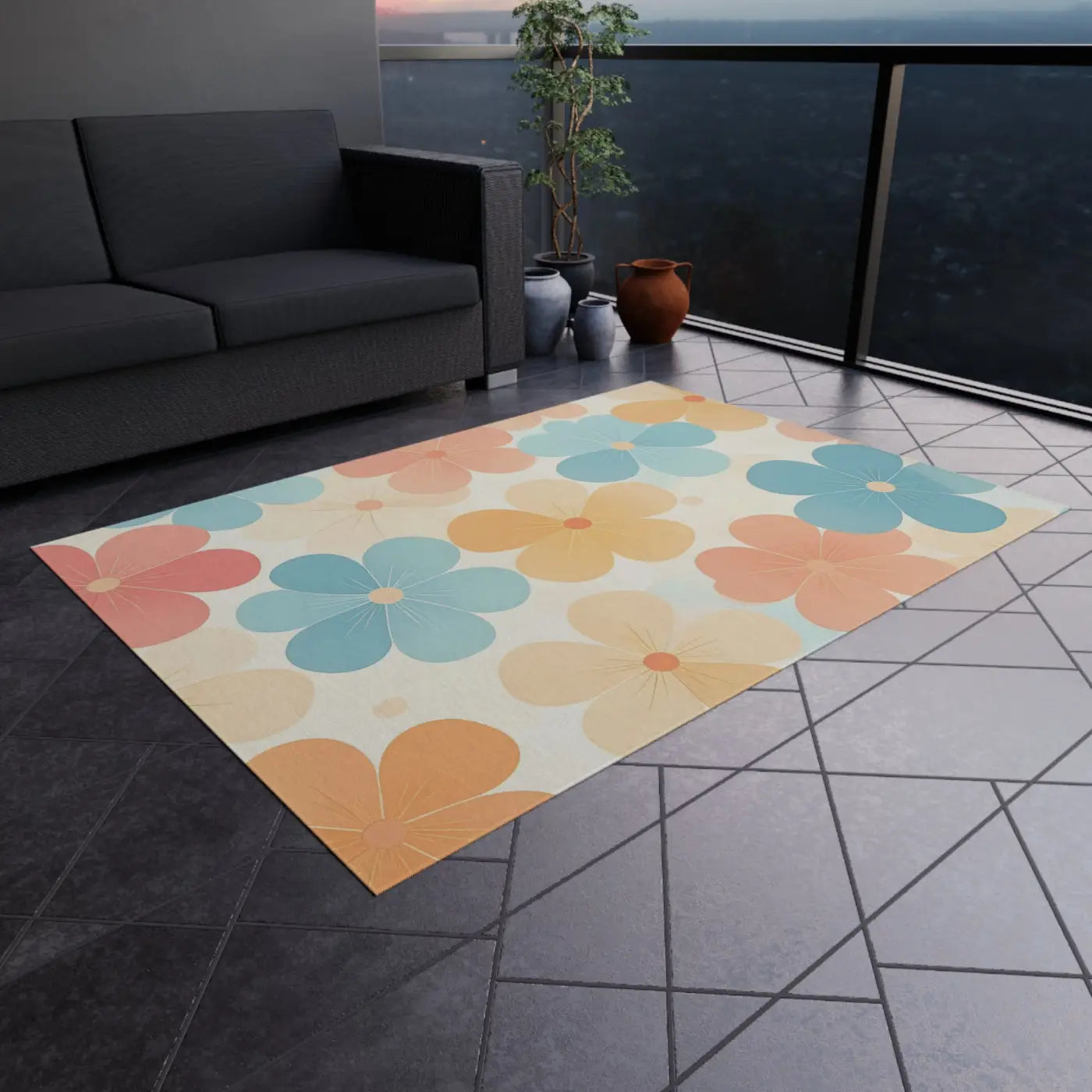 Dipaliz Blossom Haven Outdoor Rug Creamy Backdrop Chenille